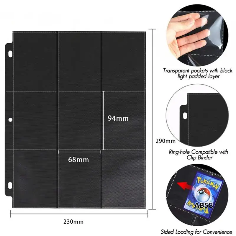 3X 900 Pockets Trading Card Sleeves Binder, Baseball Card Binder Sleeves Fit For 3 Ring Binder Card Holder Protector