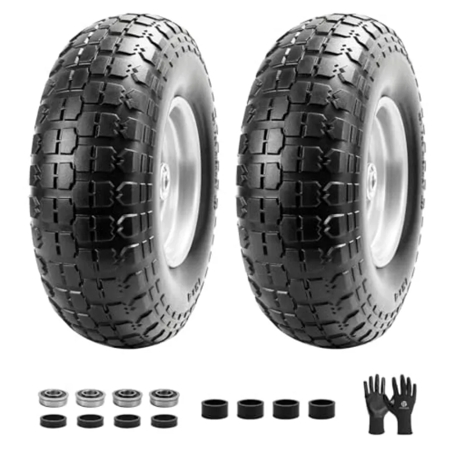 

4.00-6 Flat Free Wheelbarrow Tire 13" Wheelbarrow Wheels and Tires with 5/8" or 3/4" Bearings 1.75" Centered Hub for Garden Car