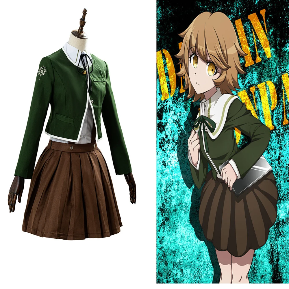 Trajes de uniforme escolar JK para mujer, disfraz de Cosplay de Anime Danganronpa Chihiro Fujisaki, Falda plisada, disfraces de Halloween, ropa de escenario