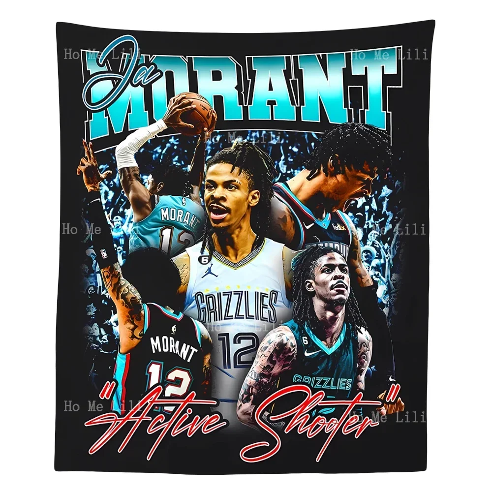 Vintage 90s Basketball Style Ja Morant Retro Sport Graphic Tapestry Wall Hanging Decor For Bedroom Living Room Dorm