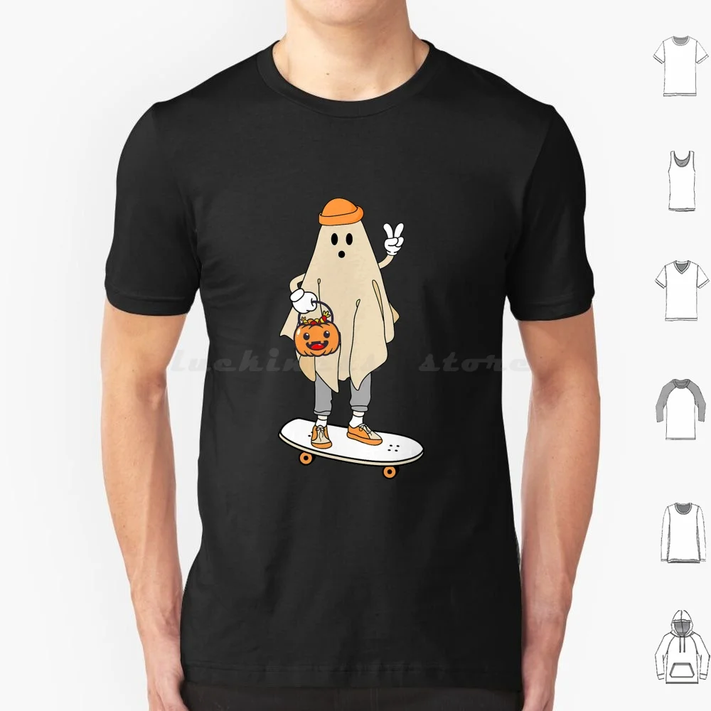 Vintage Halloween Ghost Skateboard Pumpkin Candy Bucket Cute T Shirt Big Size 100% Cotton Vintage Halloween Ghost Skateboard
