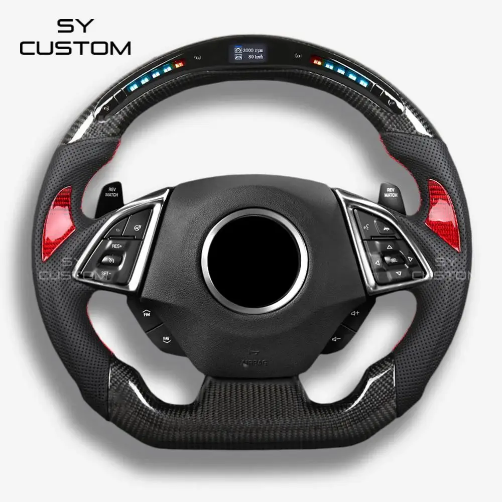 Chevrolet Steering Wheel Corvette Camaro SS ZL1 RPM LED Customized Carbon Fiber Racing Wheel 2016-2022 Model