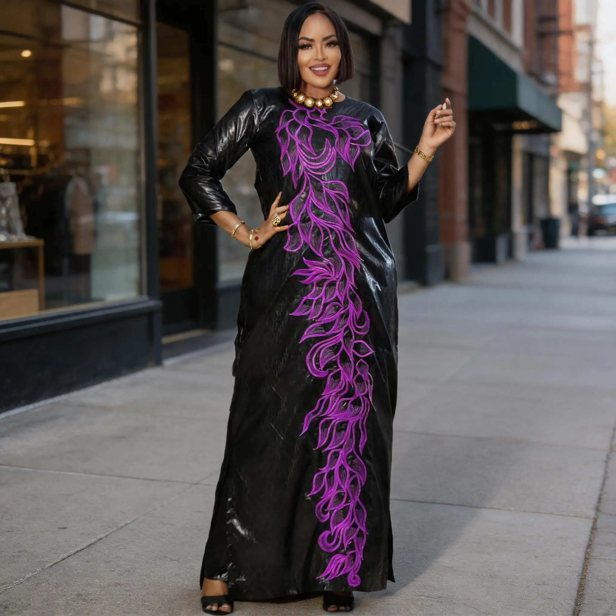 

African Dresses For Women Plus Size Bazin Riche Embroidery Design Long Dress With Scarf