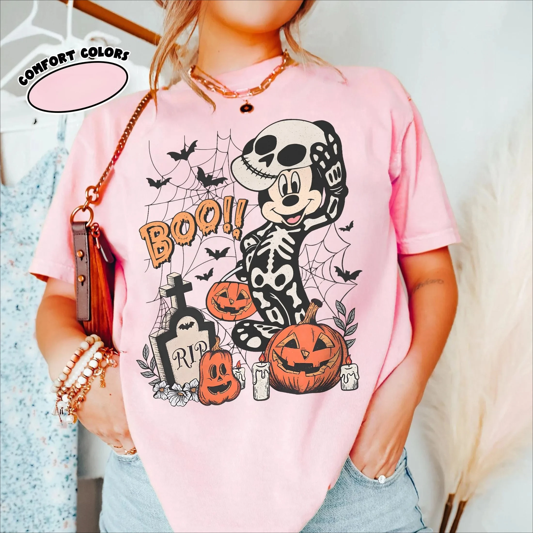 قميص الهالوين المريح Boo Mickey Skeleton قميص ميكي ليس مخيفًا جدًا لحفلة الهالوين تي شيرت رحلة ديزني للهالوين 2025 #2