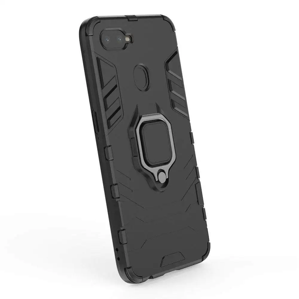 OPPO F9 Pro 케이스의 경우 실리콘 TPU 및 하드 PC 럭셔리 갑옷 충격 방지 금속 링 홀더 커버 폰 케이스