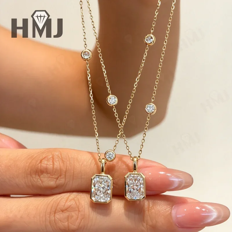 Laborgezüchteter Diamant-Anhänger, 2 Karat, DEF, VS, Radiant-Schliff, Echtes 18k Gelbgold, Hochzeitskette, Charms, Premium-Schmuck, Geschenke – Detail 9