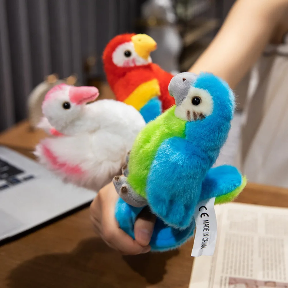 New Kawaii Parrot Slap Snap Wrap Interactive Toy Home Decor Plush Hand Ring Animal Cartoon Gift Plush Wrist Band