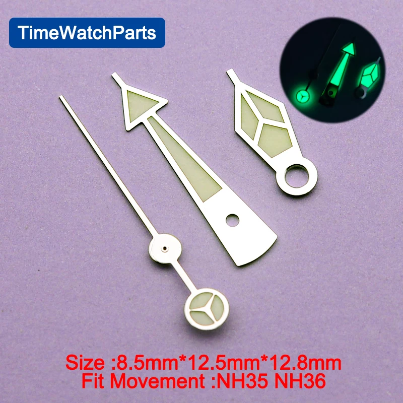 مصقول أسود NH35/NH36 الأيدي الفرعية مارينر غواص الإبر C3 مؤشر مضيئة لجزء الساعات