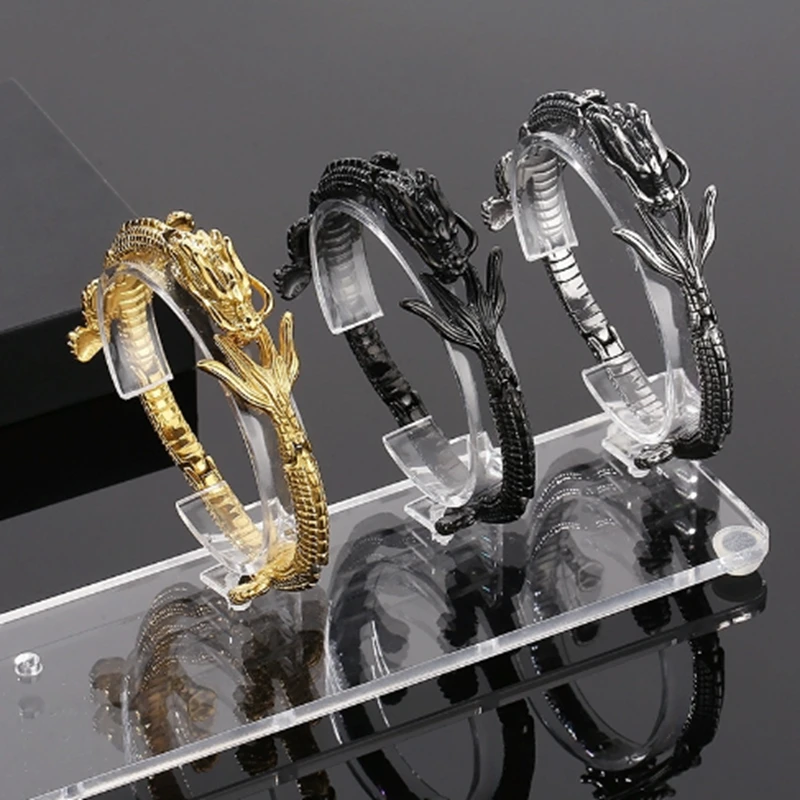 KALEN Domineering Dragon Bracelet for Men Punk Stainless Steel Lucky 3D Dragon Body Bangle Trendy Jewelry Symbol of Glory Gift