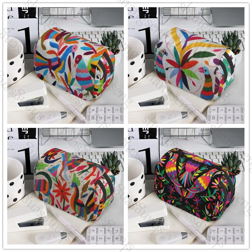 

Mexican Otomi Art Birds Flowers Pen case Pencil Box Double Flip School Supplies Children's Pencil Box Storage Cosmetic Bag