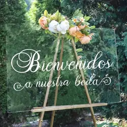 1 pc spanish welcome to our wedding wish text white wallsticker for wedding celebration Background Wall Art Decal Drop Shipping