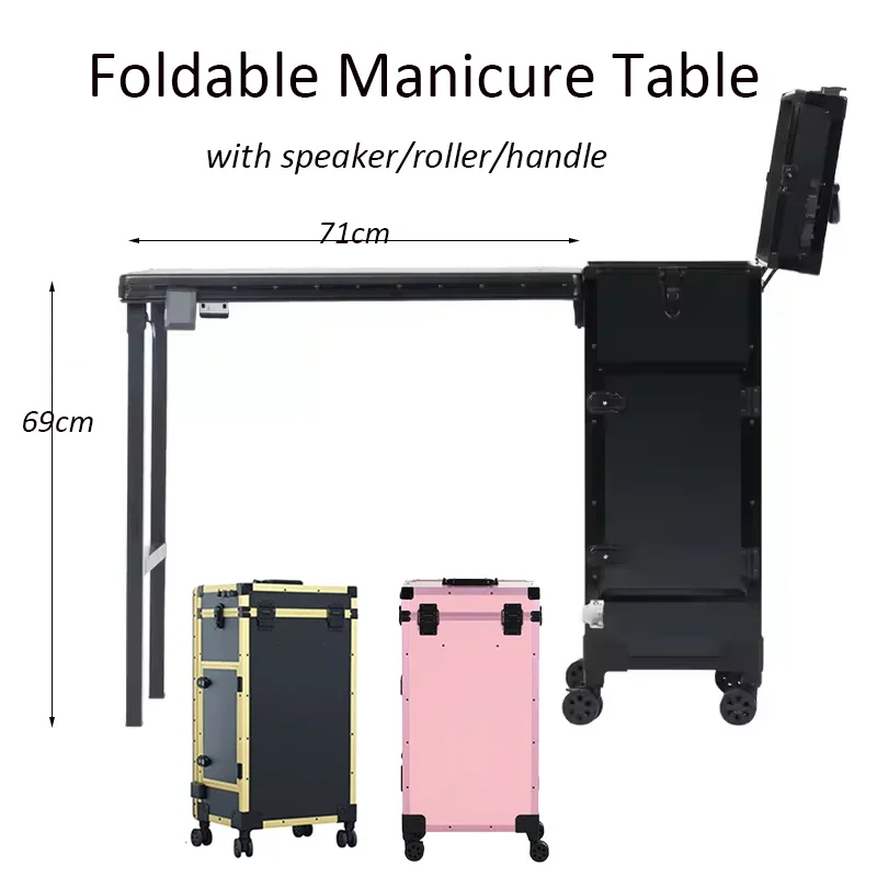 

New Trending Salon Manicure with Speaker Roller Foldable Nail Manicure with Adjus Led Light Propfer Nail bar