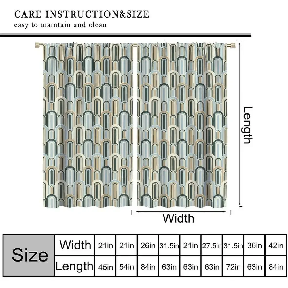 Rustic-Inspired Geometric Curtains: Colorful Blue, Beige, Green Lines & Circles, 84x84in for Home Window Treatments