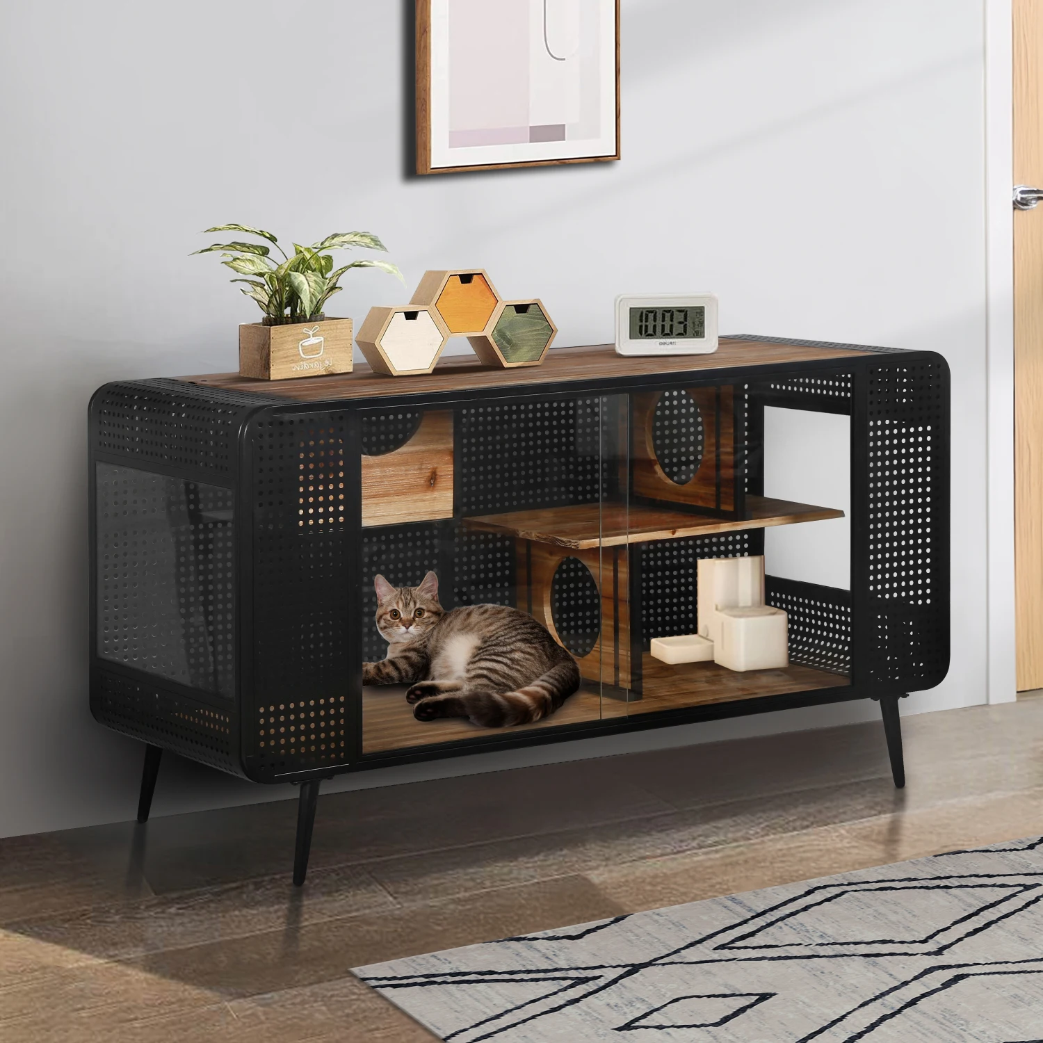 

Spacious Cat House with Tempered Glass for Living Room, Hallway, Study, Other Spaces - Stylish and Functional!