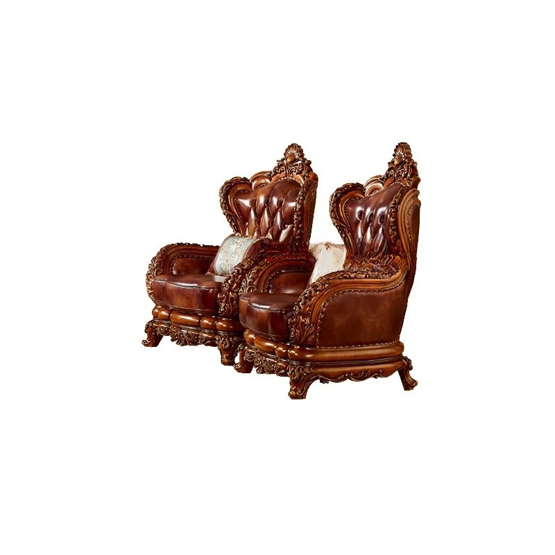 

Sofa solid wood leather villa living room cowhide