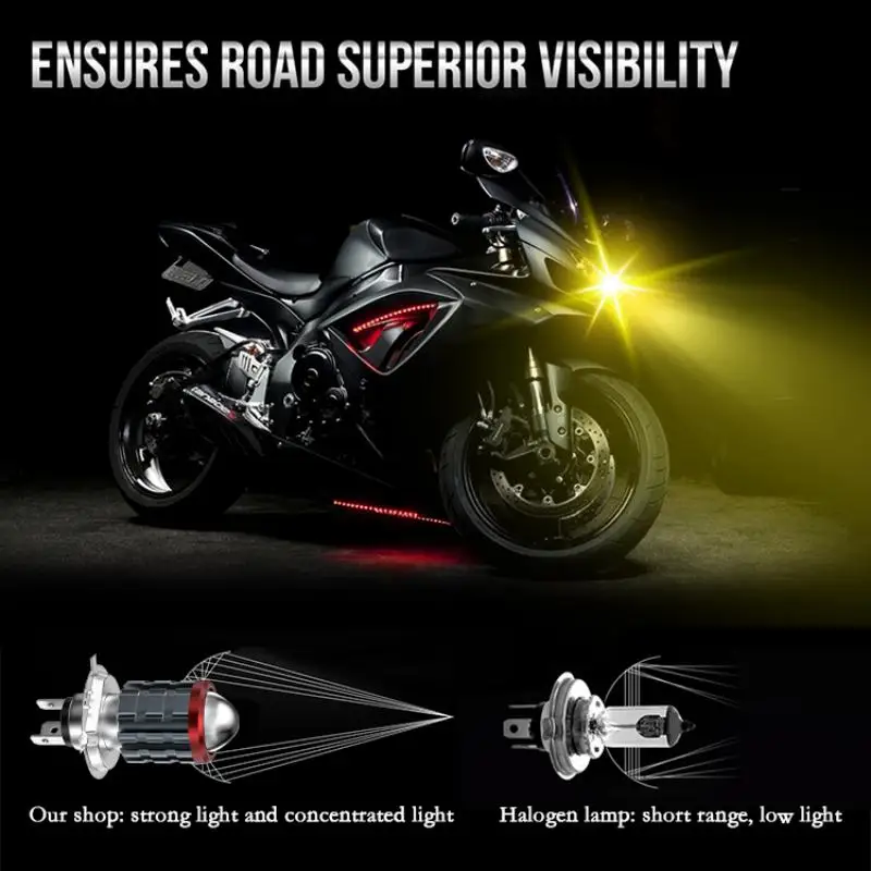 1PC H4 LED Motorcycle Headlight H6 BA20D Spotlight Led With Eye Lens White Yellow Hi Lo Beam Motorbike Scooter Running Light