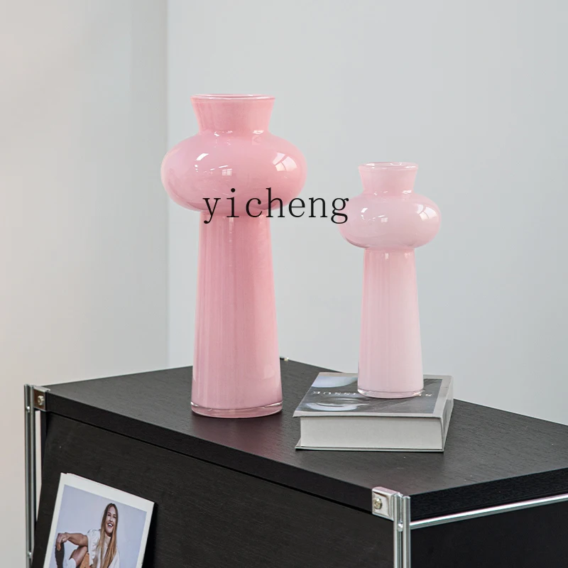 YFY  pink cloud tower glazed vase glossy living room flower arrangement ornament ins style advanced sense