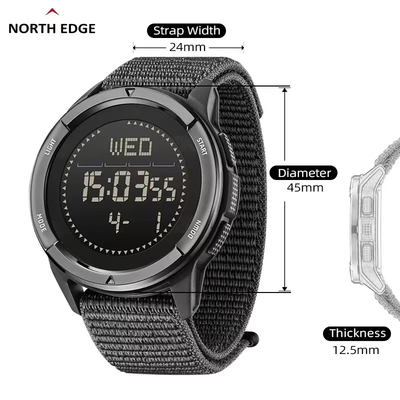 NORTH EDGE ALPS Men's Digital Carbon fiber Watch Shock Militray Sports Super Light Waterproof 50M Wristwatches Compass