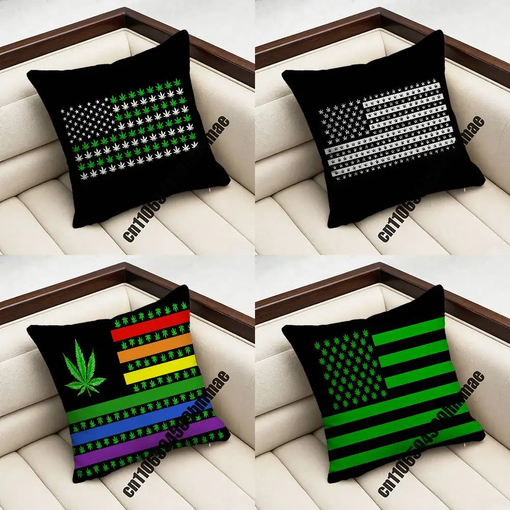 

For Green America USA Leaf Weed Flag Throw Pillow Case Sham 45x45cm 40x40cm Square Car Pillowcase Pad Cushion Cover