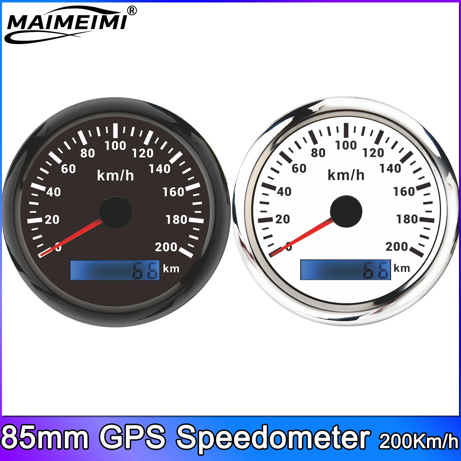 

85mm GPS Speedometer Universal 7 Color Pointer LCD Display Odometer 200km/h With GPS Antenna for 12V 24V Car Motorcycle Boat ﻿