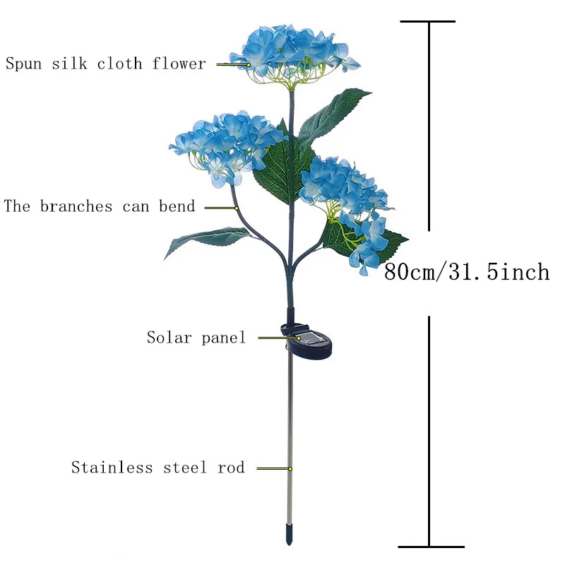 Hydrangea Flower Solar Lamp Outdoor Waterproof Yard Power LED Artificial Flower Light for Courtyard Landscape Garden Decoration