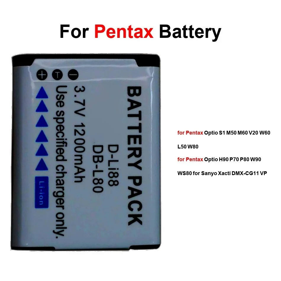 Batería duradera D-LI78 D-LI88 1200-1300Mah para Pentax Optio H90 P70 P80 S1