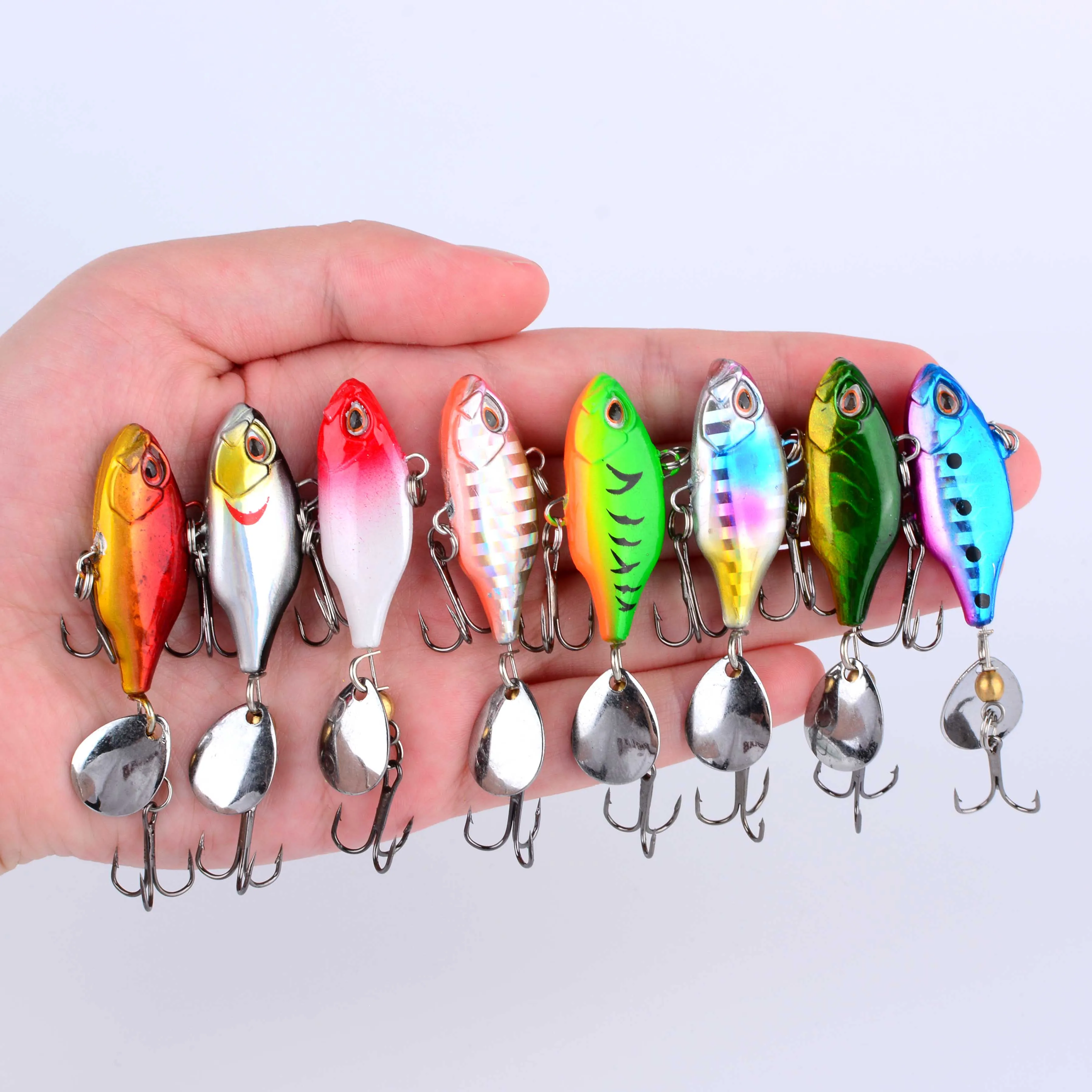 8 قطعة Vib المتذبذب المعدني لصيد الأسماك إغراء معالجة سبينر غرق Vibrotail Crankbait الذيل الدورية ملعقة الطعم الاصطناعي الصلب