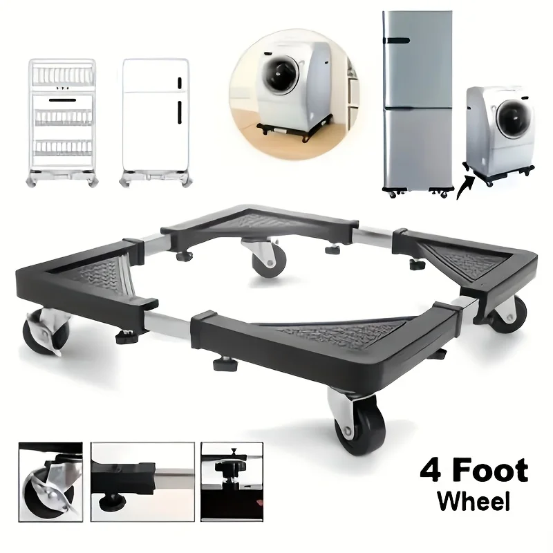 Stainless Steel Appliance Dolly Cart with 4 Locking Wheels - Adjustable Mobile Roller Base for Refrigerator/Washing Machine