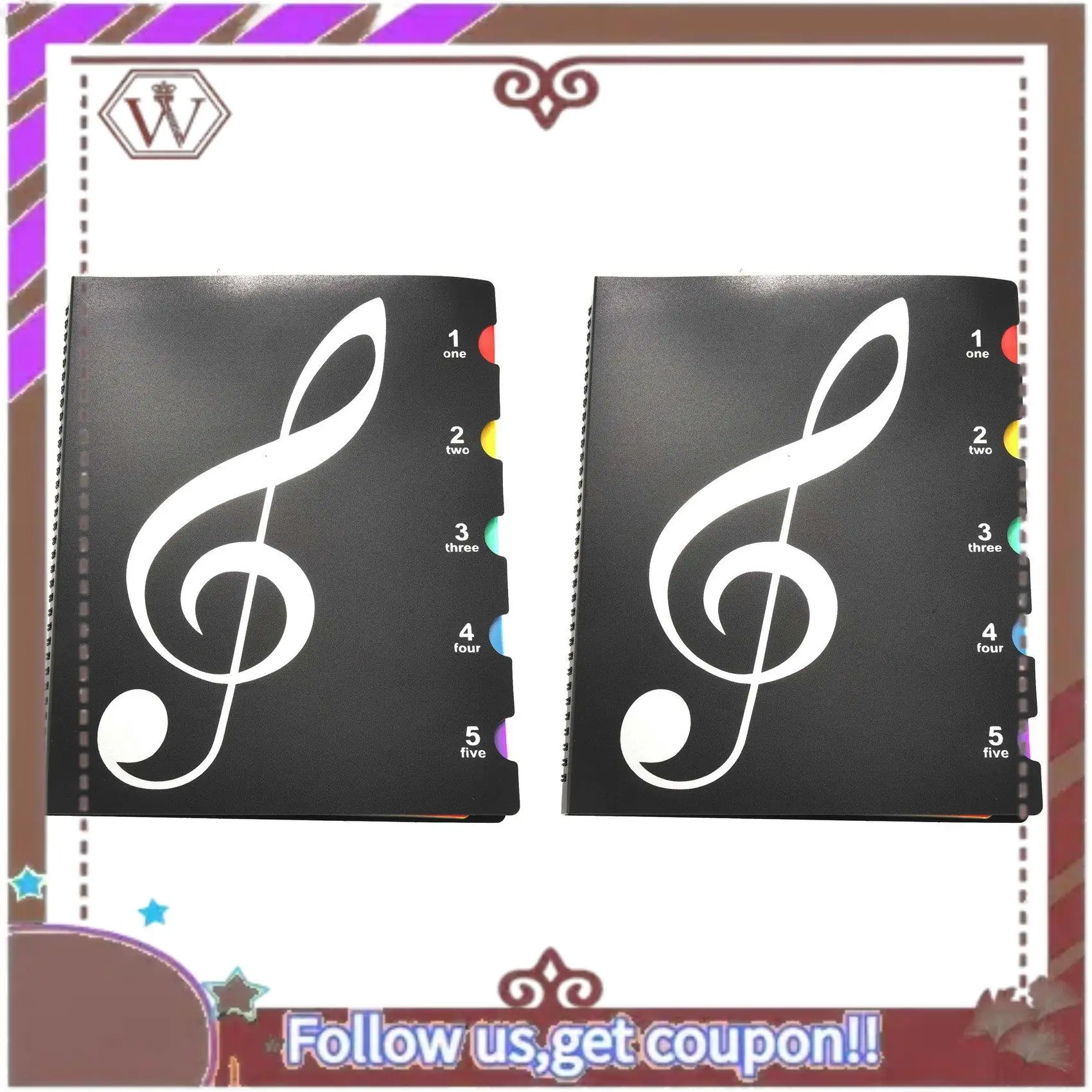 ABBG-2X Music Themed Folder Holder Writable Musicians Treble Clef Sheets Piano Choir Song Recitals Concert Protector 20 Page 2