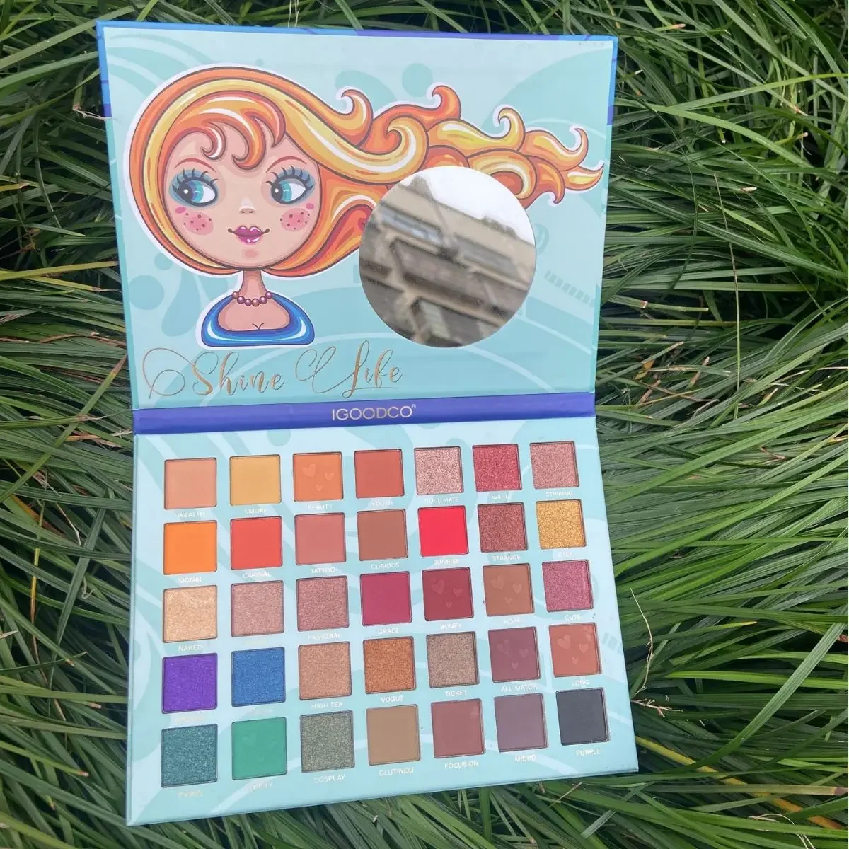 Tablero de sombra de ojos con patrón de dibujos animados, paleta de sombras de ojos de neón, maquillaje de escenario para niños, brillo mate, resistente al agua, belleza esmaltada, 35 colores