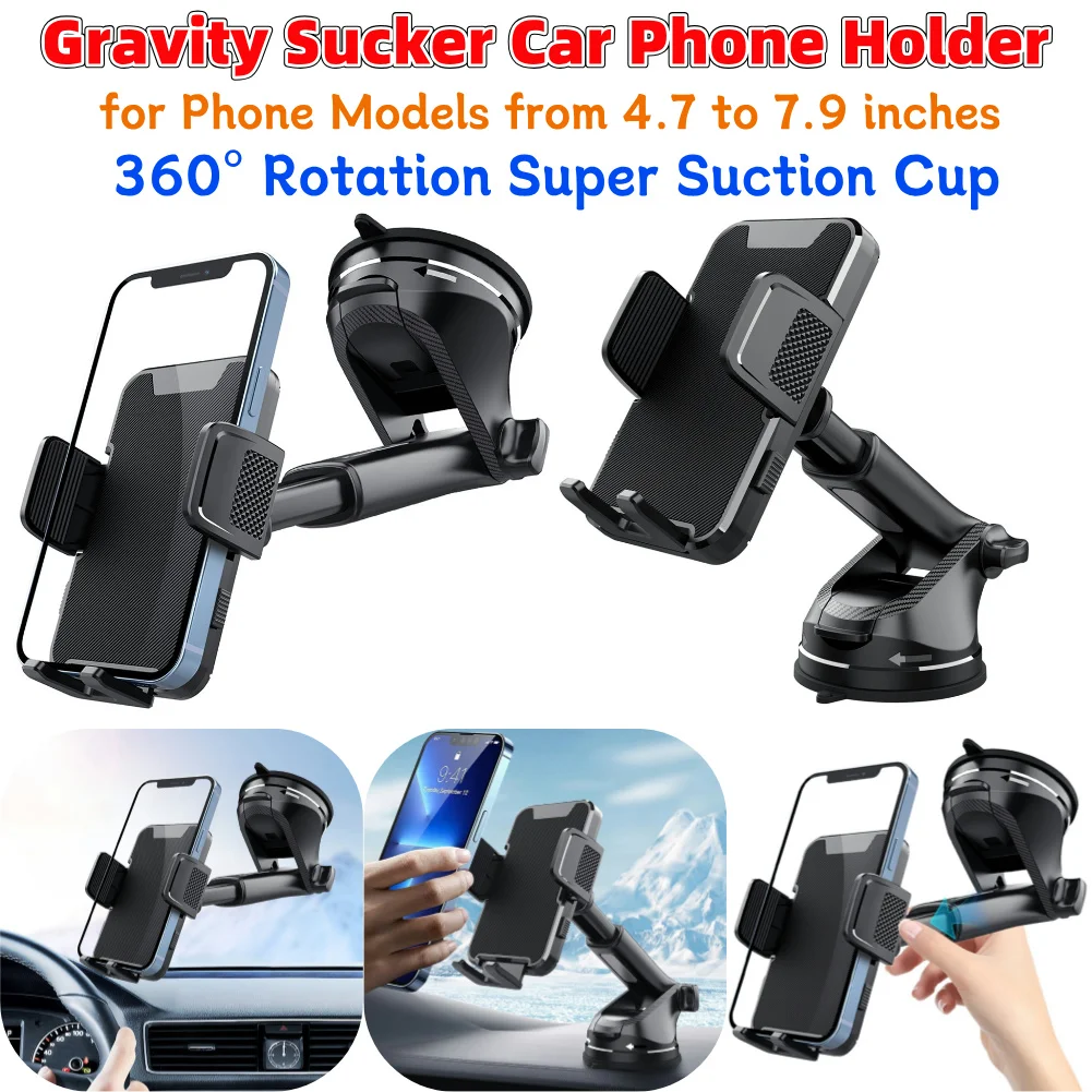 

Gravity Sucker Car Phone Holder 360° Rotation Dashboard Mobile Phone Stand Windshield Phone Bracket for Trucks RVs Vehicles