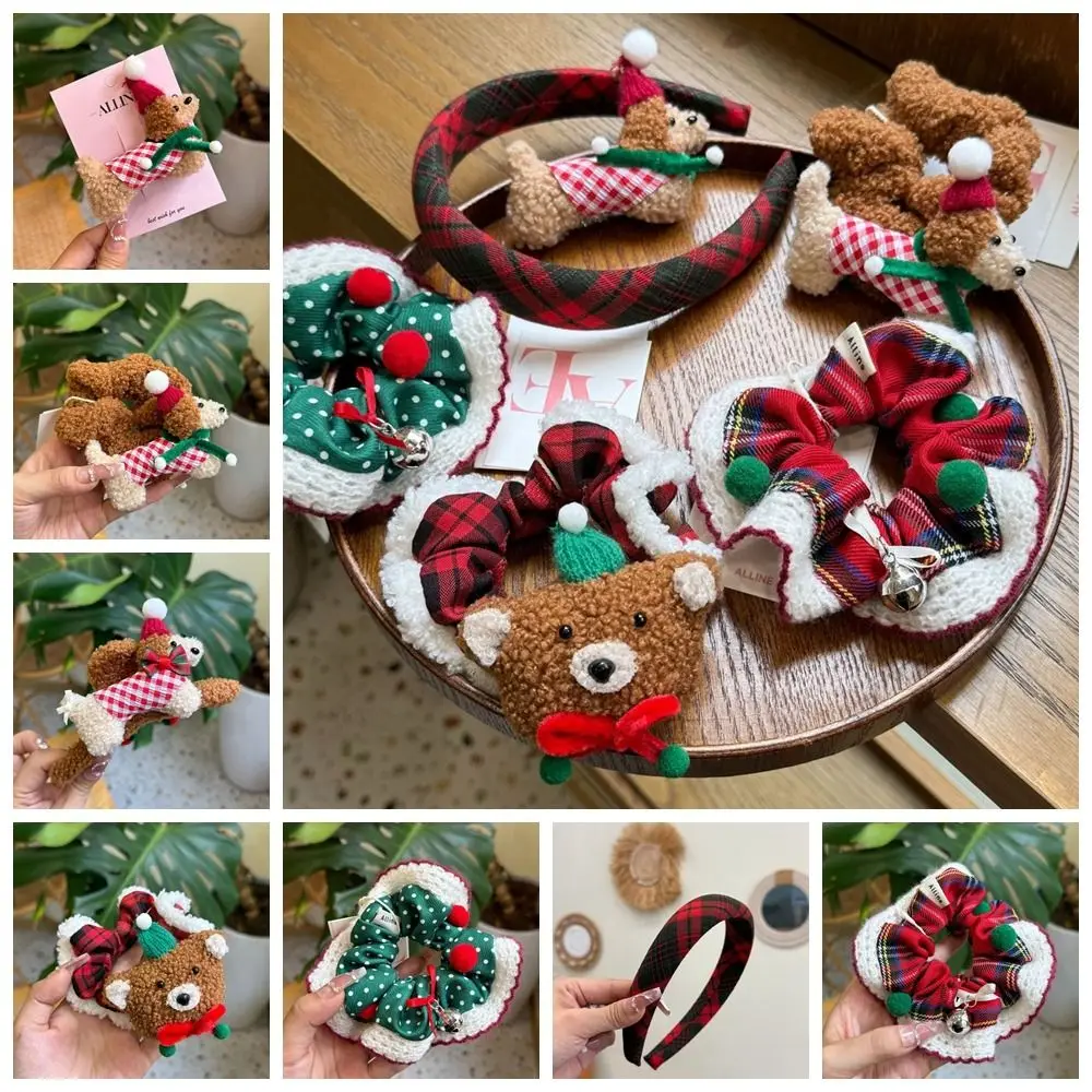 Unique Cartoon Christmas Puppy Hairpin Red/Green Creative Christmas Hair Rope Bear Headwear Xmas Headband Girls