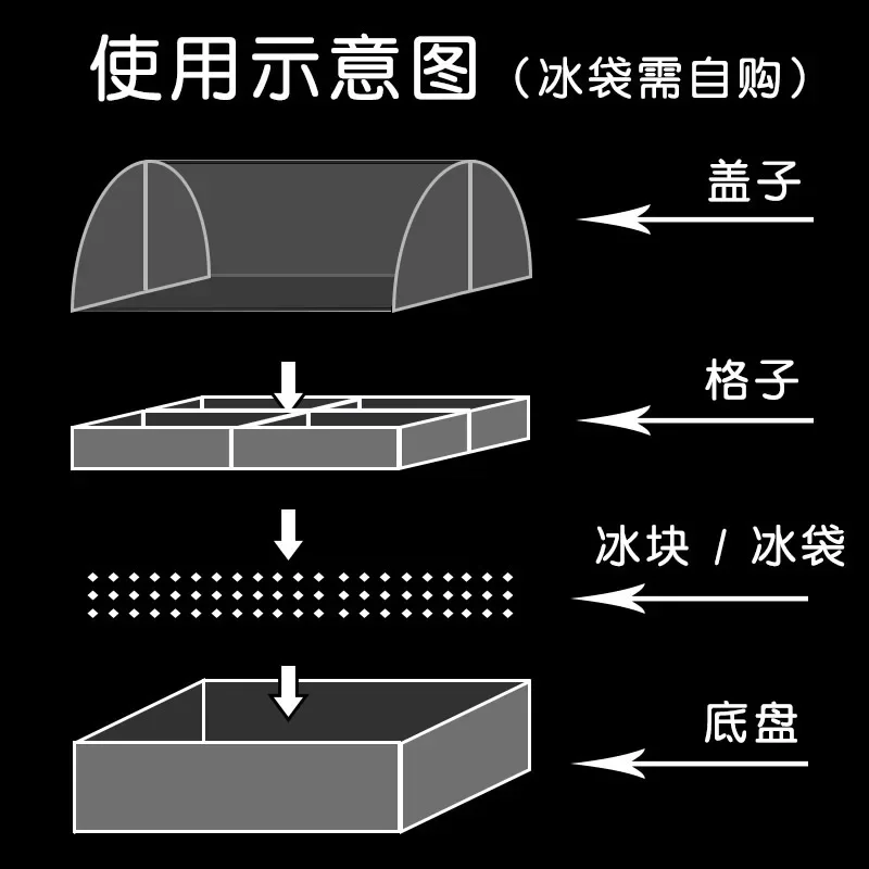 Stainless steel basin drain with ice to keep cold, multi-grid commercial tray with lid, fruit seasoning, seafood display box fli