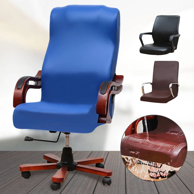 

PU Leather Armchair Cover Solid Color Oil Waterproof Office Boss Seat Chair Covers Home Computer Chair Dust Protection Cover