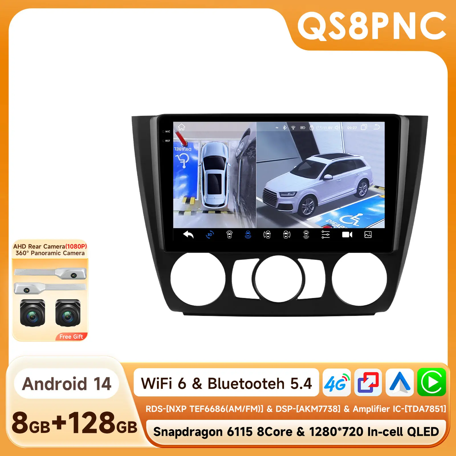 Android 14 Autoradio Voor BMW 1-Serie E87 E81 E82 E88 2004-2011 Auto Multimedia GPS Carplay 4G DSP BT 360 Camera Door Snapdragon6115