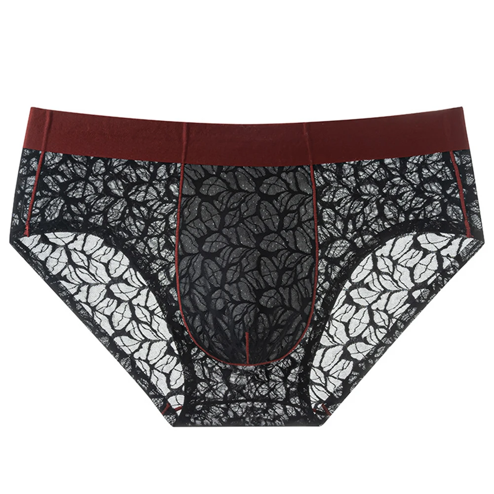 Comfortable 3D Bulge Pouch Men's Underwear Lingerie Transparent Ice Silk Briefs Thin Stripe Grid Triangle Panties Youth