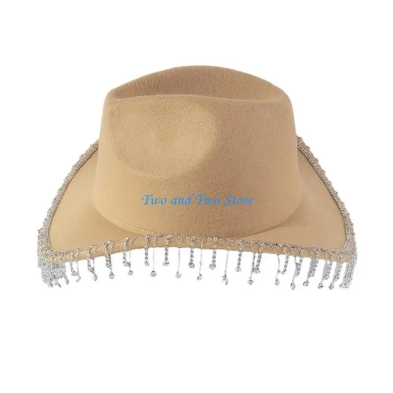 

HX6F Black Denims Hat withDazzling Rhinestones and Flowing Tassels Western Cowboy Cow