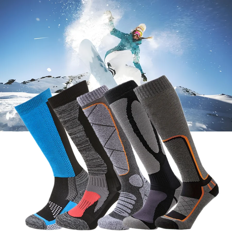 جوارب تزلج مضغوطة للجنسين، قبضة غير قابلة للانزلاق، معزولة حراريًا ومسامية ومضادة للصدمات مع قاعدة منشفة للرياضات الشتوية