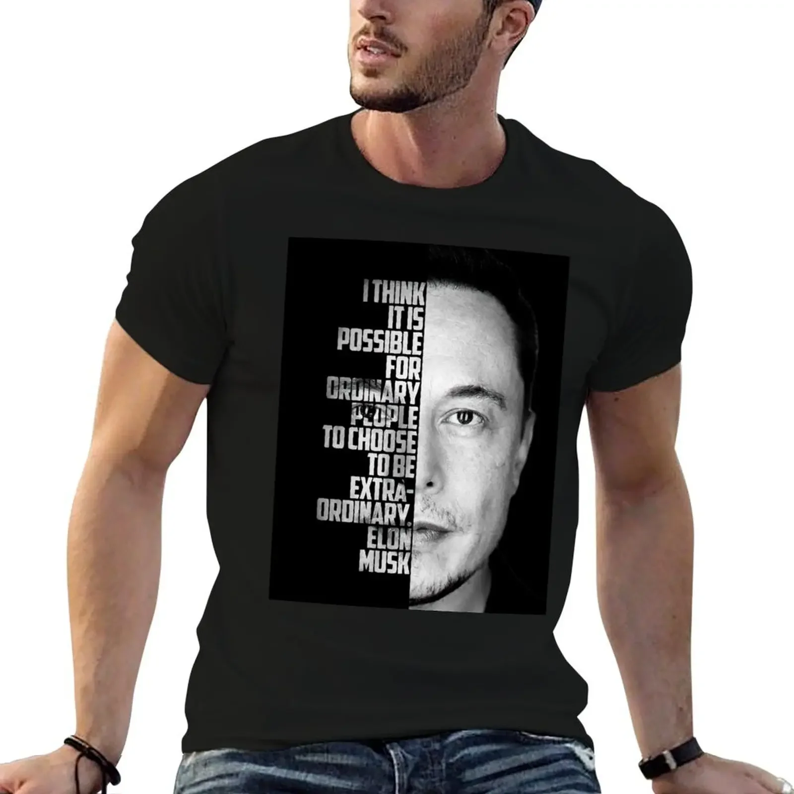 Black and white Elon Musk inspirational quote T-Shirt vintage graphic tee plain cotton man t-shirts mens t shirt graphic