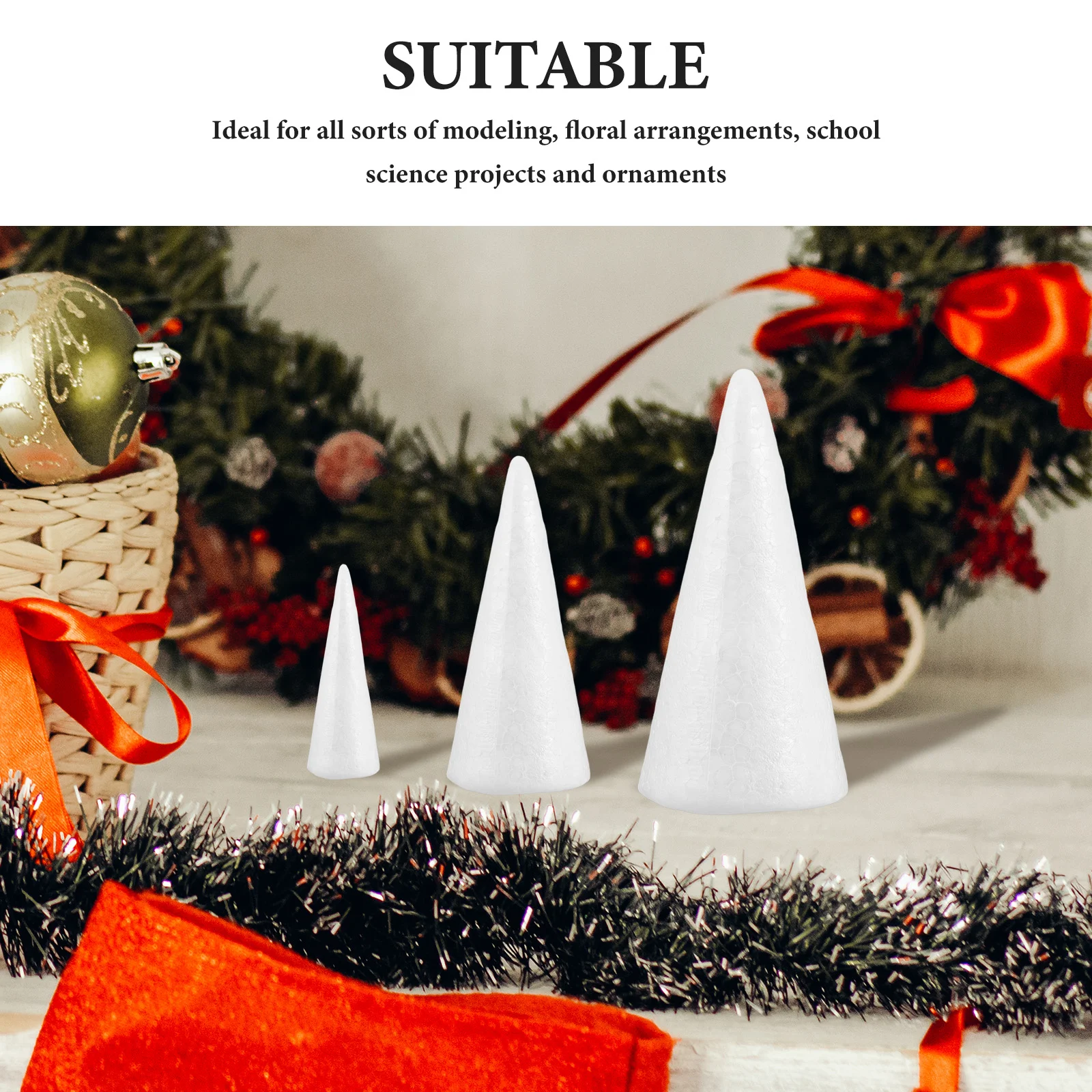 15 Pcs Christmas Tree Foam Cones for DIY White Children Craft Kit Accessories Ornament Baubles Outdoor Material