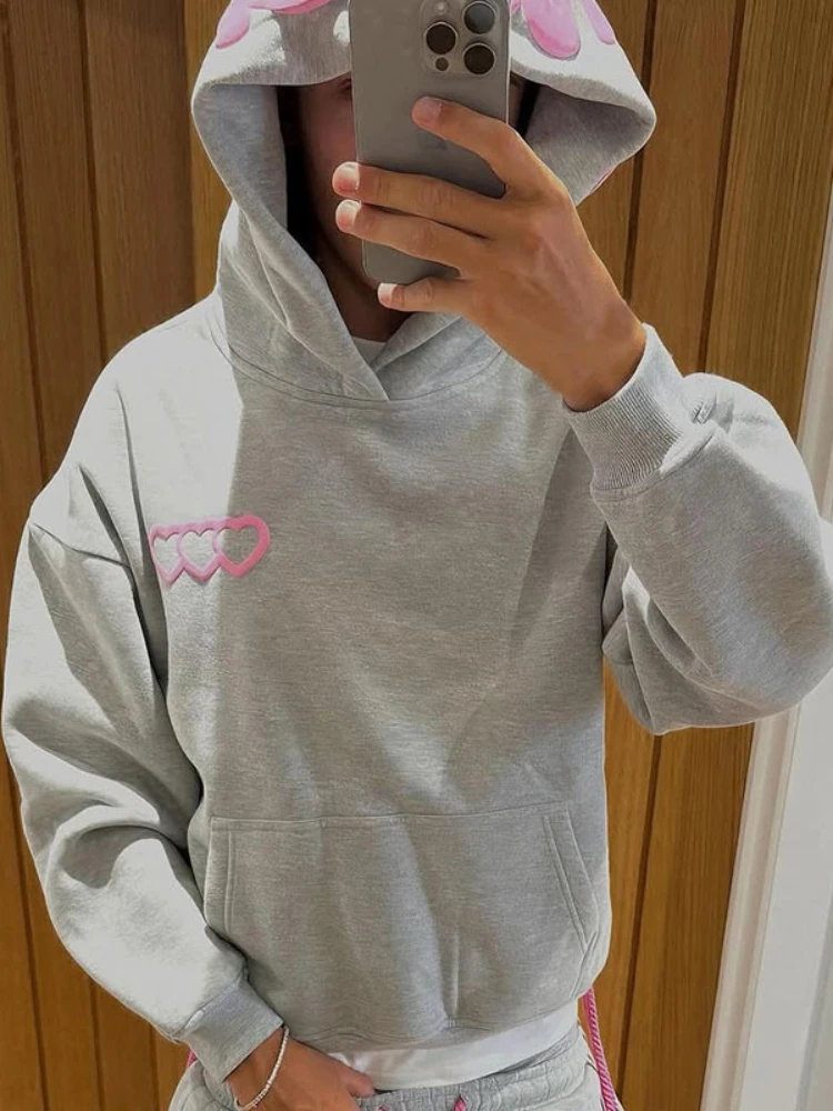 Herbst- und Wintermode Lässige, Weite und Vielseitige Personalisierte Love-Hoodie Hose mit Geradem Bein und Kordelzug für Männer und Frauen