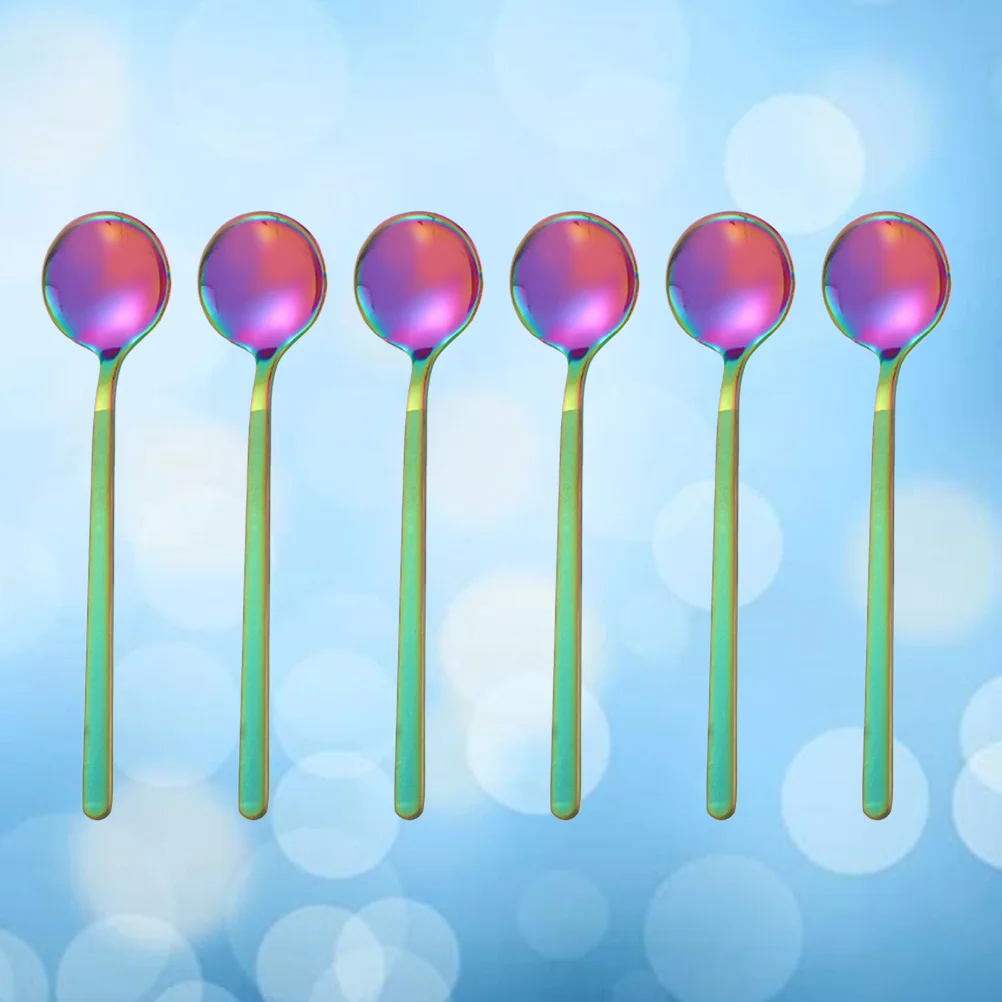 

6Pcs Coffee Spoons Stainless Steel Round Mini Long Handle Polished Teaspoons for Tea Dessert Sugar Stir Espresso Cappuccino