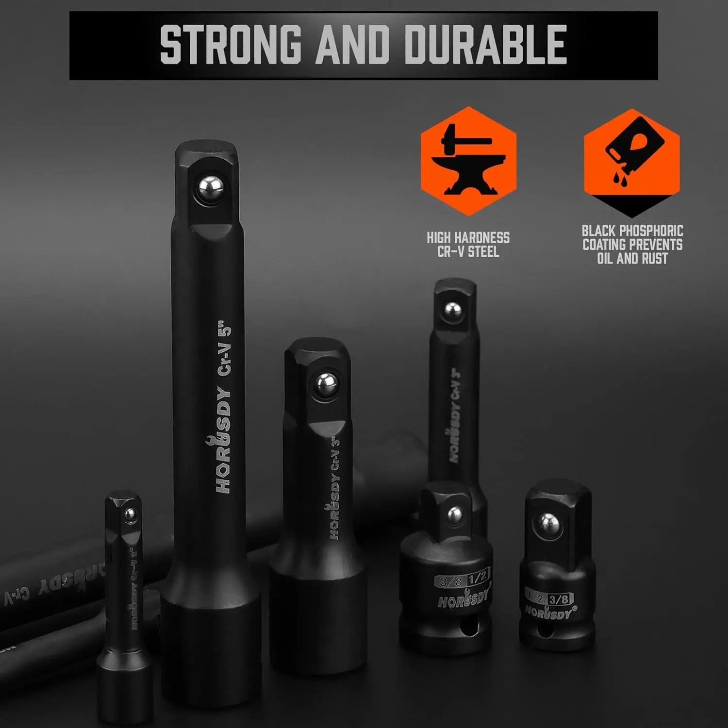 12개입 1/4', 3/8', 1/2' 임팩트 소켓 연장 세트, CR-V 스틸