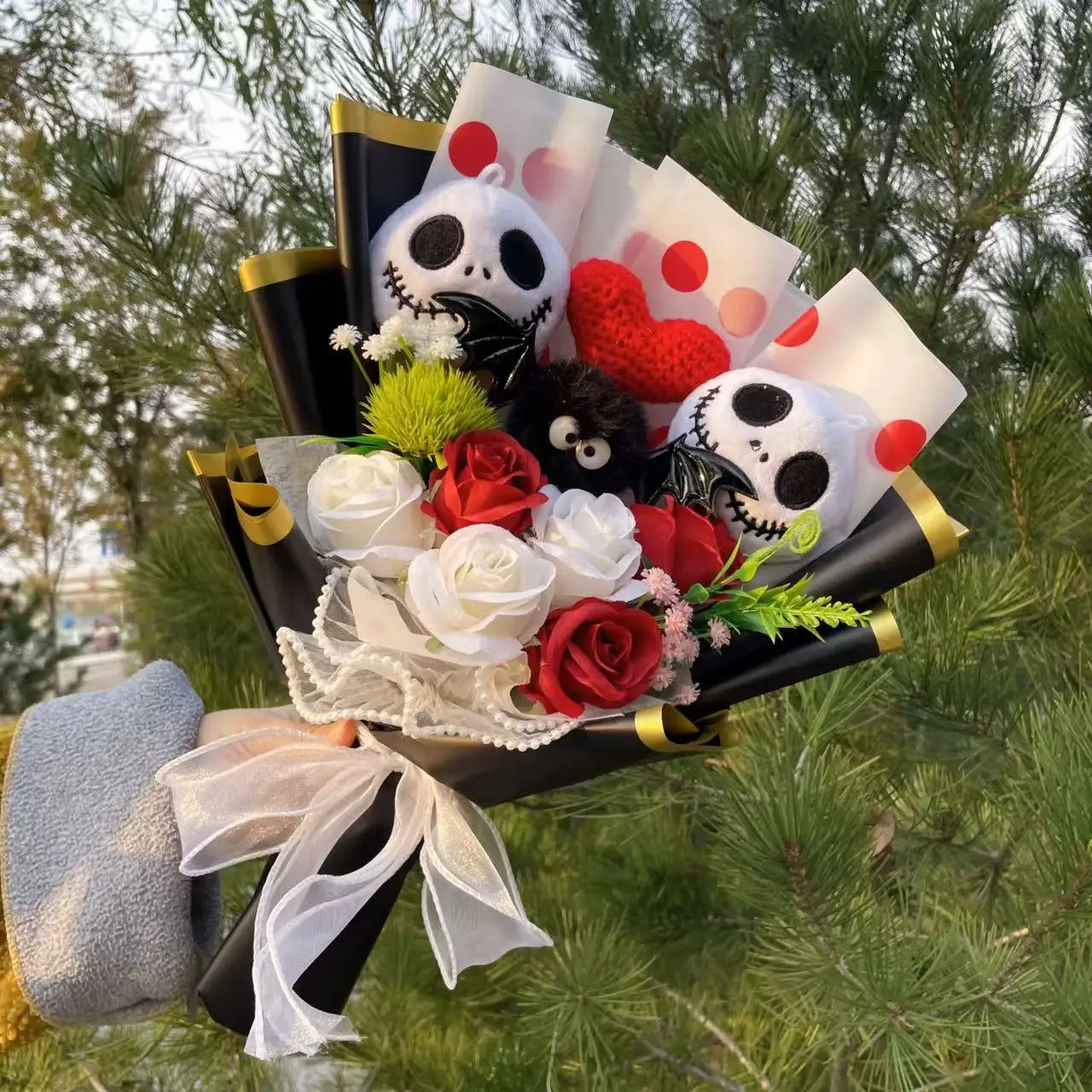 Der Albtraum vor Weihnachten Jack Skellington Plüschpuppen Kreativer Blumenstrauß Lustiger Totenkopf Valentinstag Weihnachts-Halloween-Geschenke – Detail 7