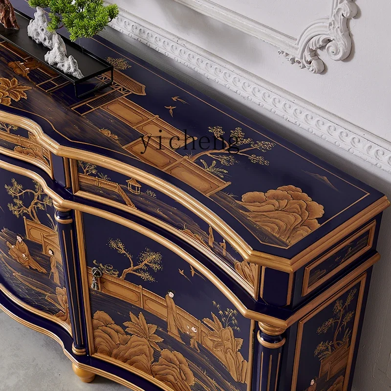 

TQH French villa entry solid wood decorative cabinet living room classical storage porch dining side locker