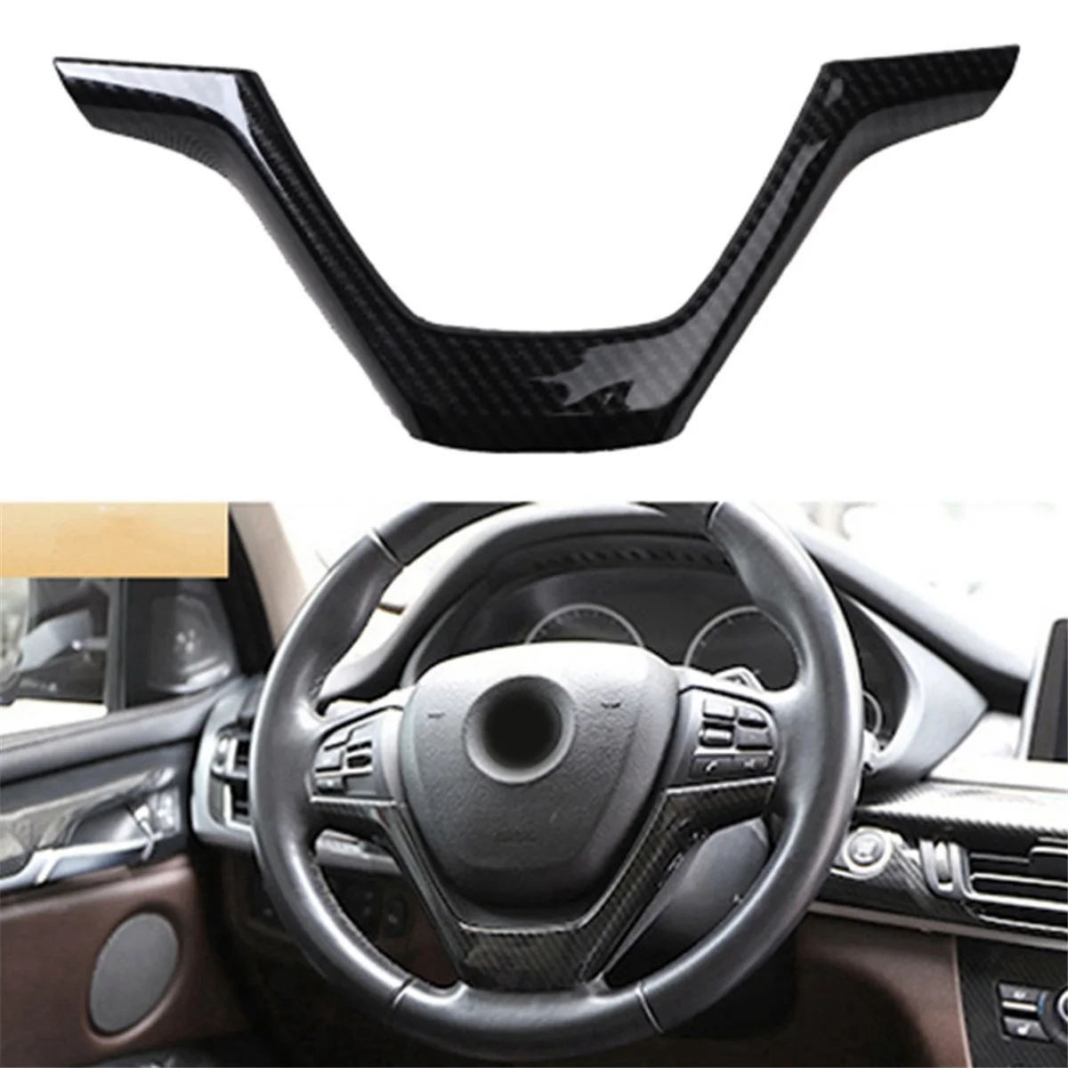 Car Carbon Fiber Steering Wheel Panel Cover Trim Decoration Frame Sticker for BMW X5 X6 F15 F16 2014-2019