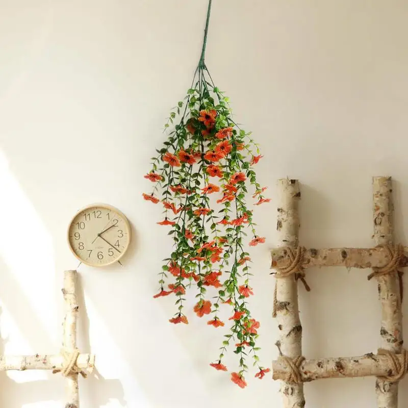 Simulated Vines Fake Orange Flowers Vine Plant Hangings Wall Decor 74cm/29inch Backdrop Arch Wall Decor Faux Plants for Party