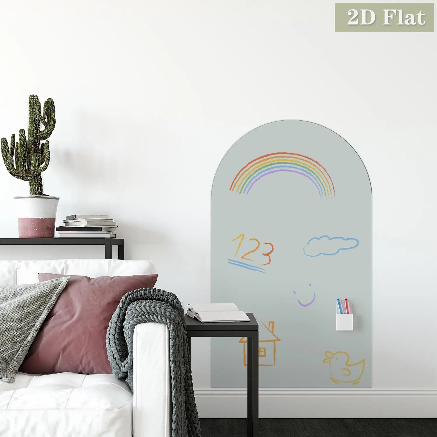 1 Stück gewölbter magnetischer Whiteboard-Wandaufkleber, einfaches gebogenes hellgrau-grünes Muster, leicht zu entfernendes Graffiti, Heimdekoration