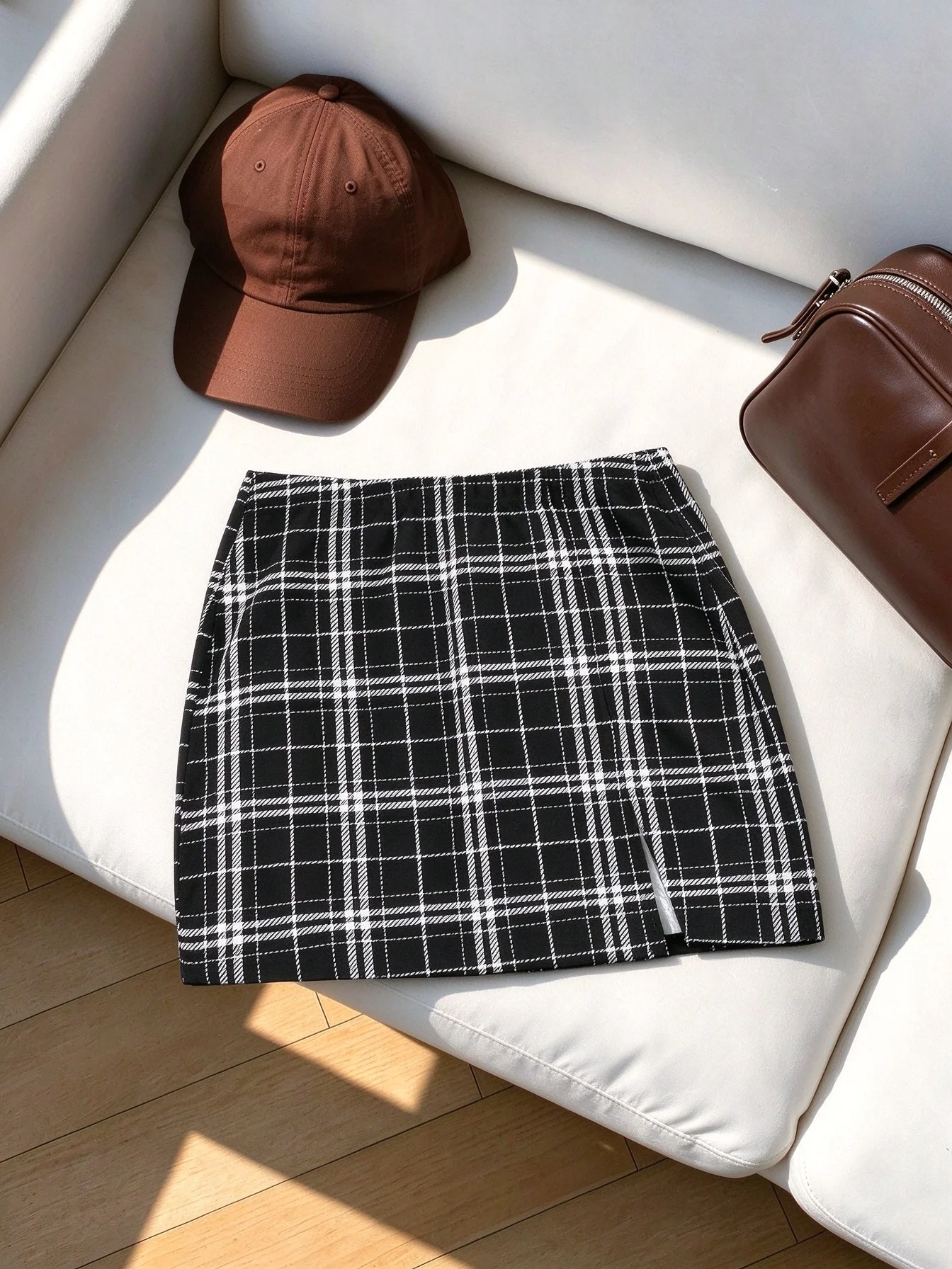 Women Elastic Waist Checkered Split Hem Mini Skirt Slim Fit Y2K Sexy Xmas Party Vintage Preppy Skirt