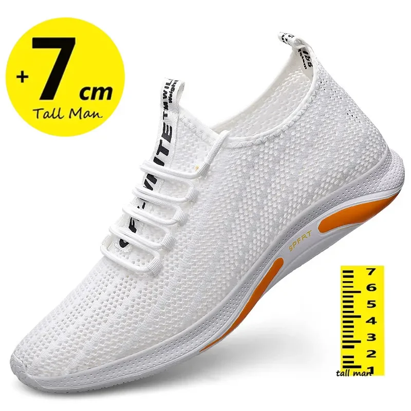 Sommer Männer Aufzug Schuhe atmungsaktiv aushöhlen Höhe erhöhen Turnschuhe Männer Schuhe versteckt 7cm Outdoor Freizeit größer Designer